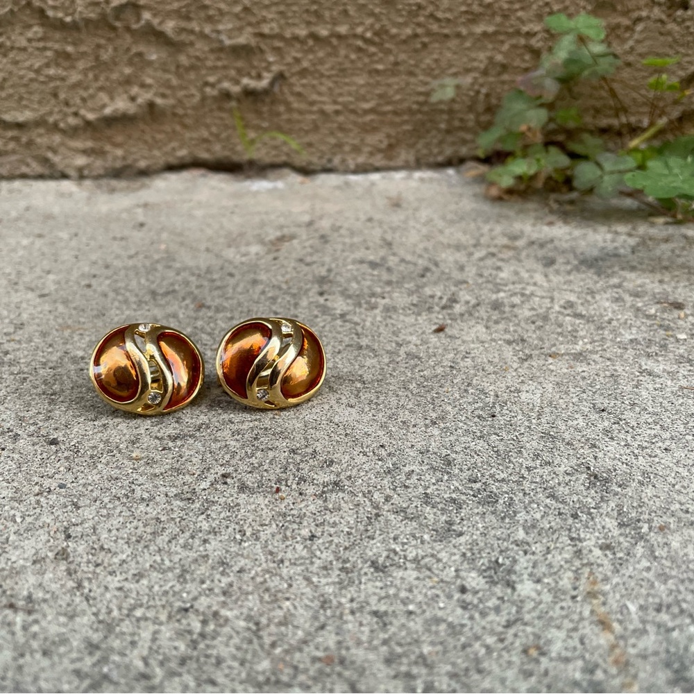 Vintage. Gold Metal, Brown Glaze and Diamond Crystal